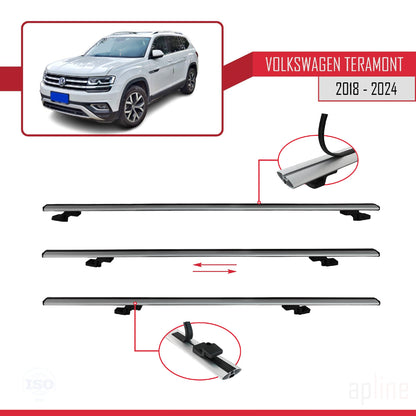 Compatible avec Volkswagen Teramont (CA1) 2018-2024 BASIC Model Barres de Toit Railing Porte-Bagages de Voiture Gris Aluminium 2 Barres