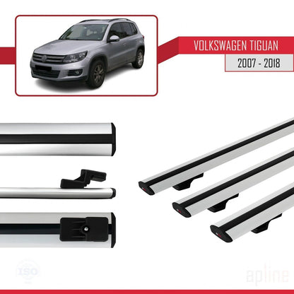 Compatible avec Volkswagen Tiguan (5N) 2007-2016 BASIC Model Barres de Toit Railing Porte-Bagages de Voiture Gris Aluminium 3 Barres