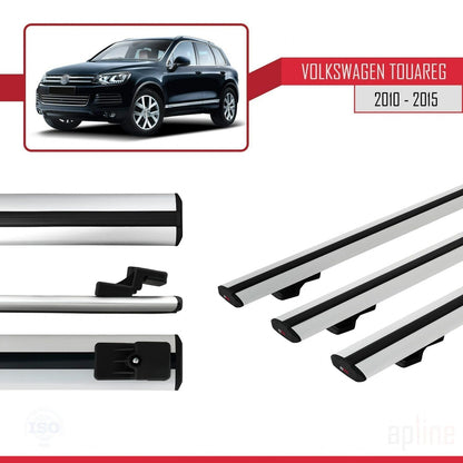 Compatible avec Volkswagen Touareg 2 (7P) Pre-Facelift 2010-2015 BASIC Model Barres de Toit Railing Porte-Bagages de Voiture Gris Aluminium 3 Barres