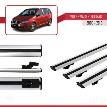 Compatible avec Volkswagen Touran (1T) Pre-Facelift 2003-2010 BASIC Model Barres de Toit Railing Porte-Bagages de Voiture Gris Aluminium 3 Barres