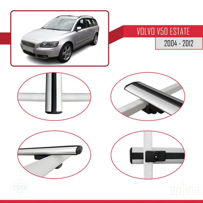 Compatible avec Volvo V50 2004-2012 BASIC Model Barres de Toit Railing Porte-Bagages de Voiture Gris Aluminium 3 Barres
