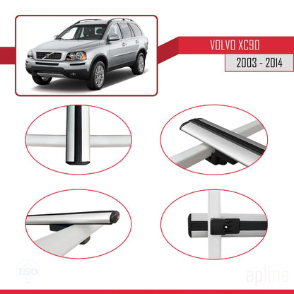 Compatible avec Volvo XC90 2003-2014 BASIC Model Barres de Toit Railing Porte-Bagages de Voiture Gris Aluminium 3 Barres