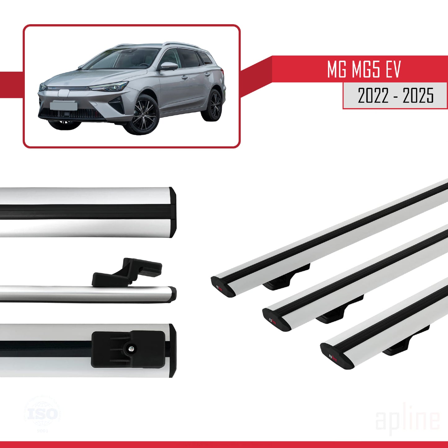 Compatible avec MG 5 EV 2022-2025 BASIC Model Barres de Toit Railing Porte-Bagages de Voiture Gris Aluminium 3 Barres