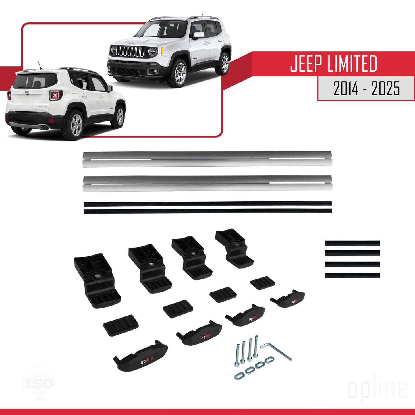 Compatible avec Jeep Limited 2014-2025 BASIC Model Barres de Toit Railing Porte-Bagages de Voiture Gris Aluminium 2 Barres