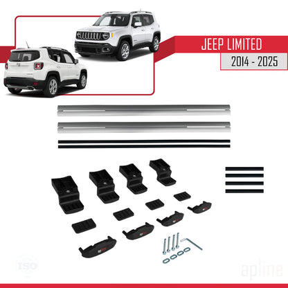 Compatible avec Jeep Limited 2014-2025 BASIC Model Barres de Toit Railing Porte-Bagages de Voiture Gris Aluminium 2 Barres