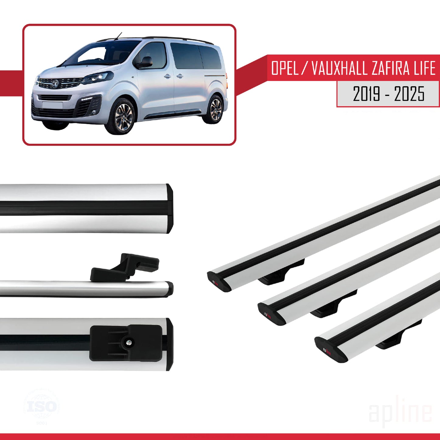 Compatible avec Opel Zafira Life 2019-2025 BASIC Model Barres de Toit Railing Porte-Bagages de Voiture Gris Aluminium 3 Barres
