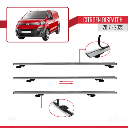 Compatible avec Citroen Dispatch (K0) 2017-2025 BASIC Model Barres de Toit Railing Porte-Bagages de Voiture Gris Aluminium 3 Barres