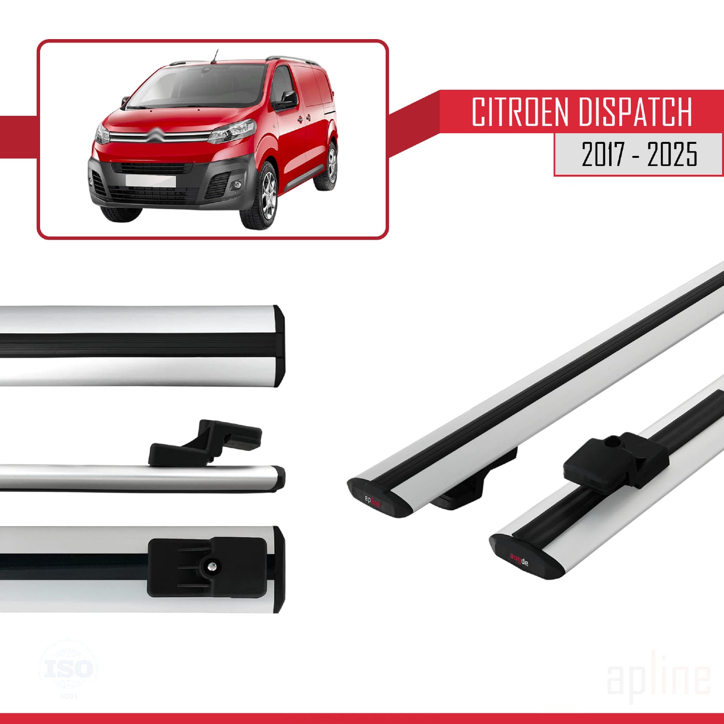 Compatible avec Citroen Dispatch (K0) 2017-2025 BASIC Model Barres de Toit Railing Porte-Bagages de Voiture Gris Aluminium 2 Barres