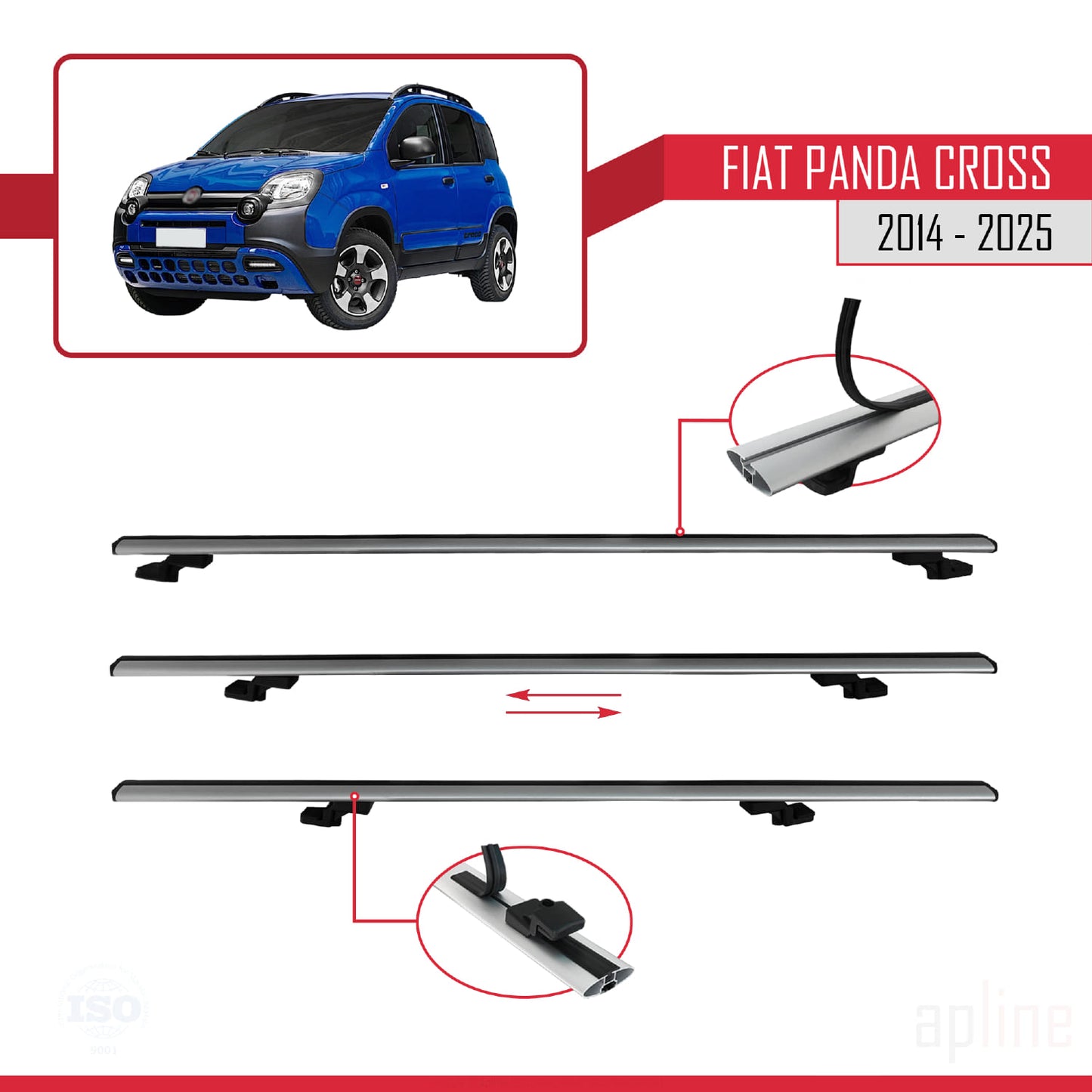 Compatible avec Fiat Panda Cross 2014-2025 BASIC Model Barres de Toit Railing Porte-Bagages de Voiture Gris Aluminium 2 Barres