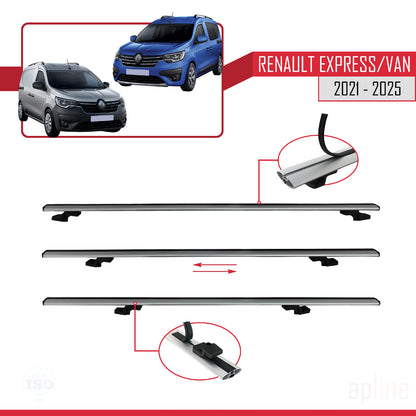 Compatible avec Renault Express 2021-2025 BASIC Model Barres de Toit Railing Porte-Bagages de Voiture Gris Aluminium 2 Barres