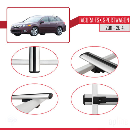 Compatible avec Acura TSX Sport Wagon 2011-2014 BASIC Model Barres de Toit Railing Porte-Bagages de Voiture Gris Aluminium 3 Barres