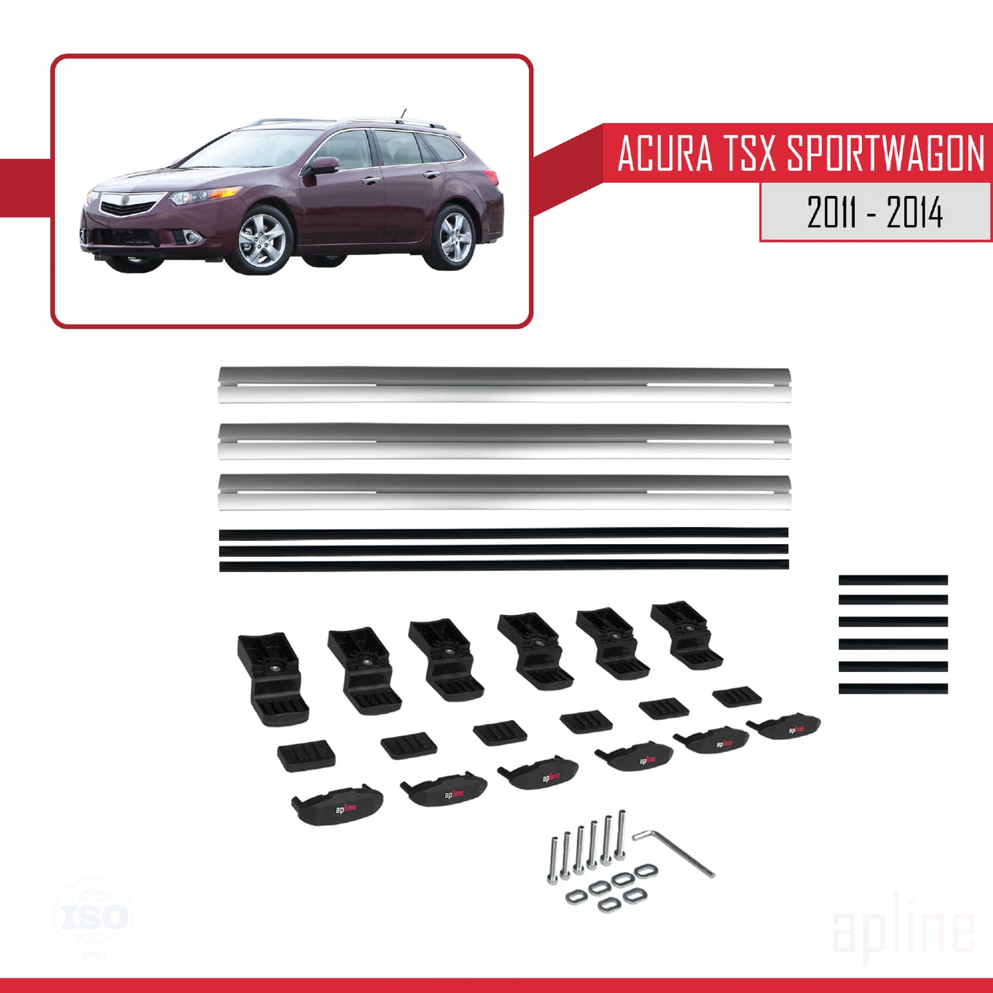 Compatible avec Acura TSX Sport Wagon 2011-2014 BASIC Model Barres de Toit Railing Porte-Bagages de Voiture Gris Aluminium 3 Barres
