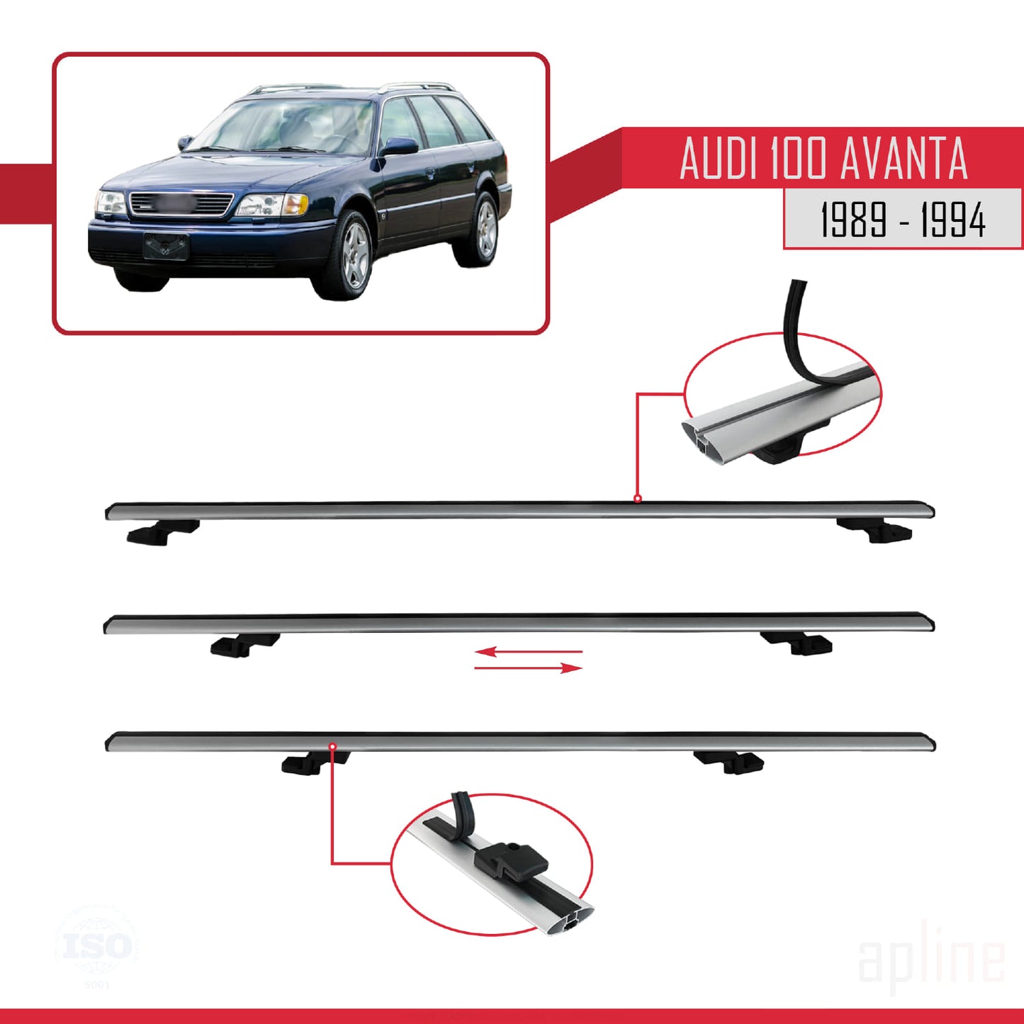 Compatible avec Audi 100 Avanta 1989-1994 BASIC Model Barres de Toit Railing Porte-Bagages de Voiture Gris Aluminium 2 Barres