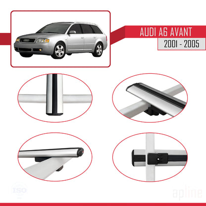 Compatible avec Audi A6 Avant 2001-2005 BASIC Model Barres de Toit Railing Porte-Bagages de Voiture Gris Aluminium 2 Barres