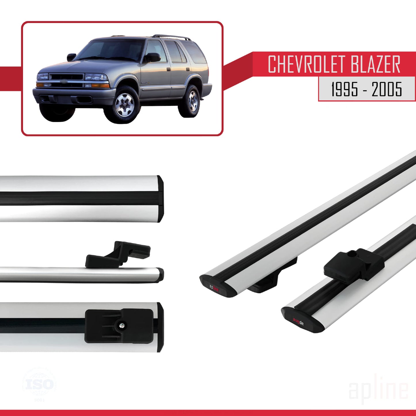 Compatible avec Chevrolet Blazer 1995-2005 BASIC Model Barres de Toit Railing Porte-Bagages de Voiture Gris Aluminium 2 Barres