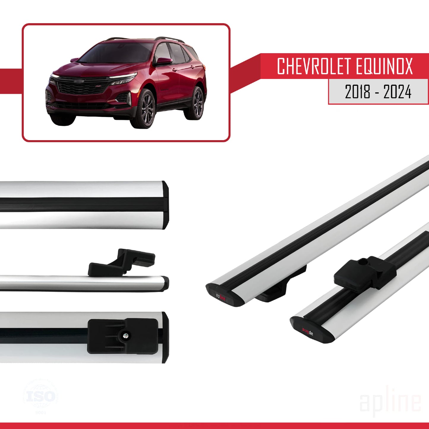Compatible avec Chevrolet Equinox 2018-2024 BASIC Model Barres de Toit Railing Porte-Bagages de Voiture Gris Aluminium 2 Barres