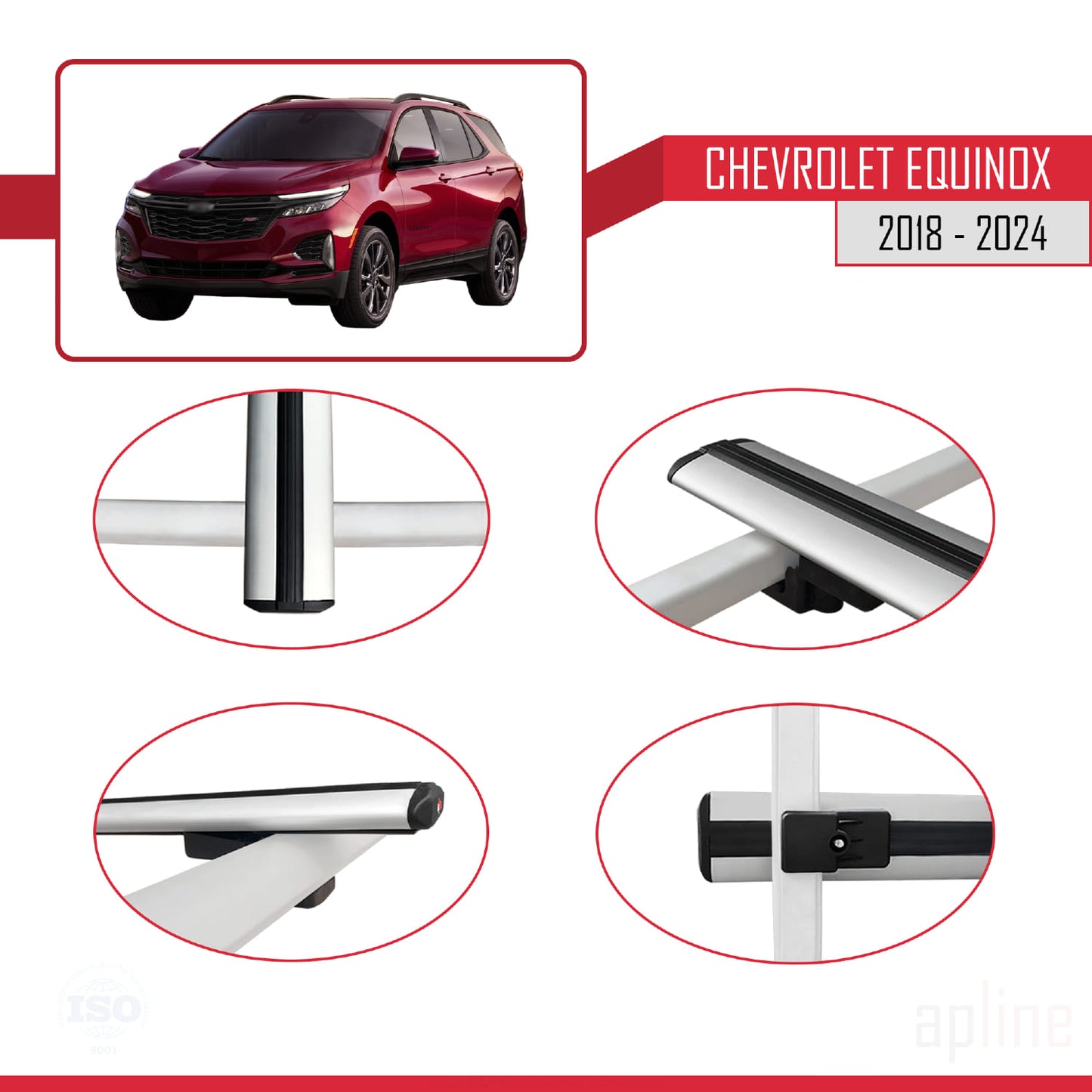 Compatible avec Chevrolet Equinox 2018-2024 BASIC Model Barres de Toit Railing Porte-Bagages de Voiture Gris Aluminium 2 Barres