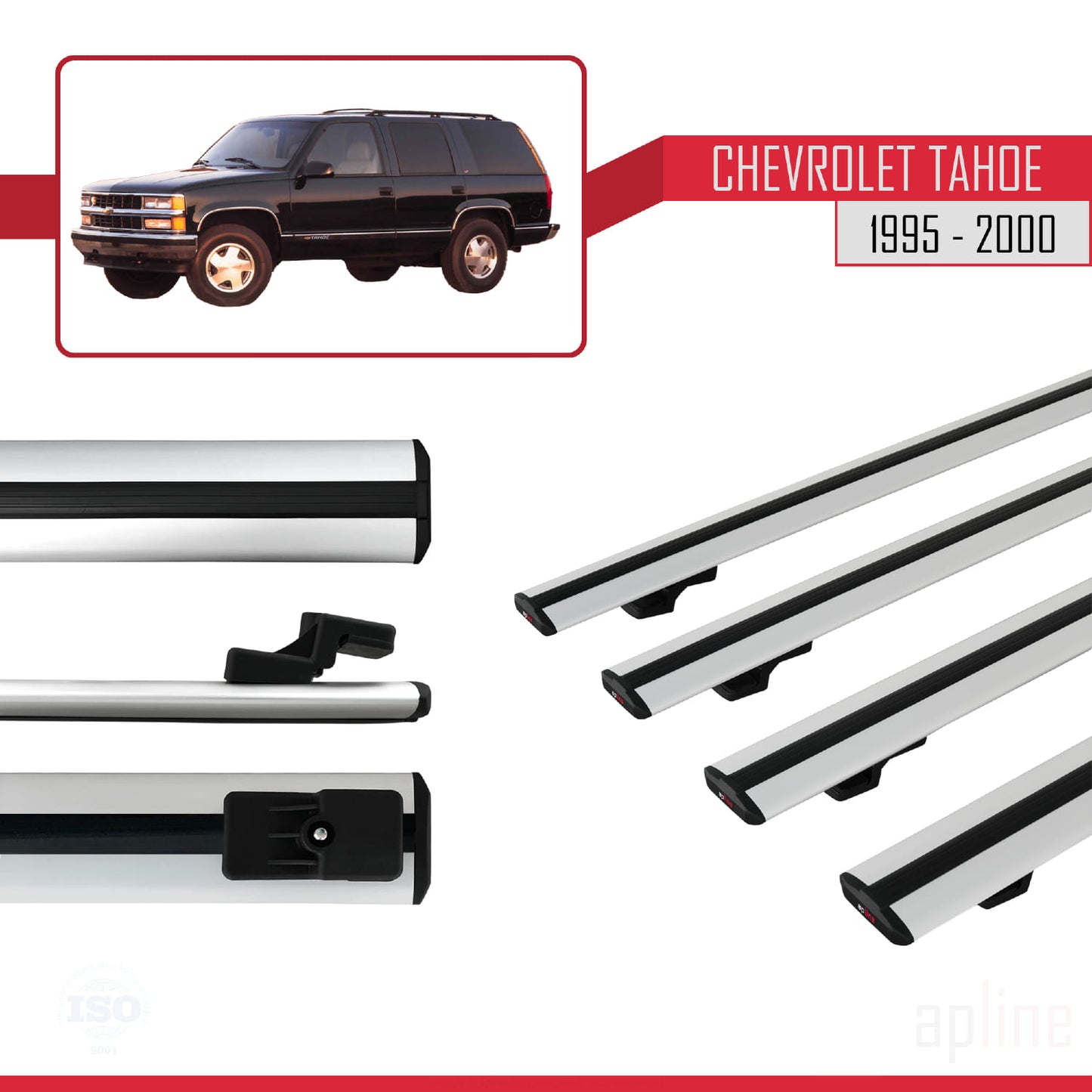 Compatible avec Chevrolet Tahoe 1995-2000 BASIC Model Barres de Toit Railing Porte-Bagages de Voiture Gris Aluminium 4 Barres