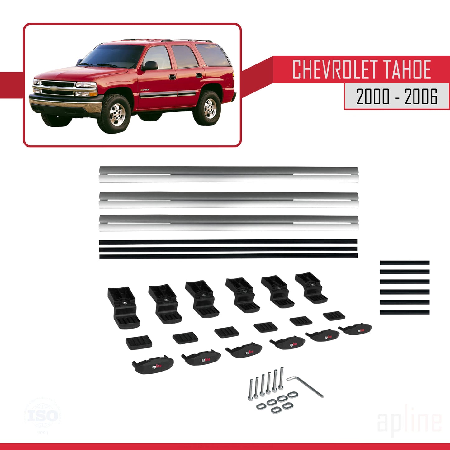 Compatible avec Chevrolet Tahoe 2000-2006 BASIC Model Barres de Toit Railing Porte-Bagages de Voiture Gris Aluminium 3 Barres