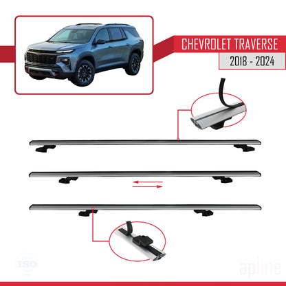 BASIC Model Dakdrager bagagedrager compatibel met Chevrolet Traverse 2018-2024 Spoorstaven Grijs Aluminium 3 Staven