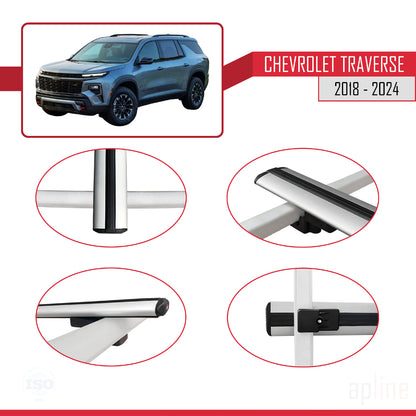 Compatible with Chevrolet Traverse 2018-2024 BASIC Model Car Roof Rack Cross Bar Grey Aluminium 2 Bars