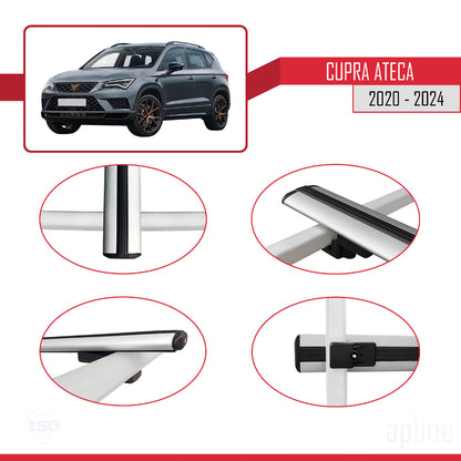 Compatible avec Cupra Ateca 2020-2024 BASIC Model Barres de Toit Railing Porte-Bagages de Voiture Gris Aluminium 2 Barres