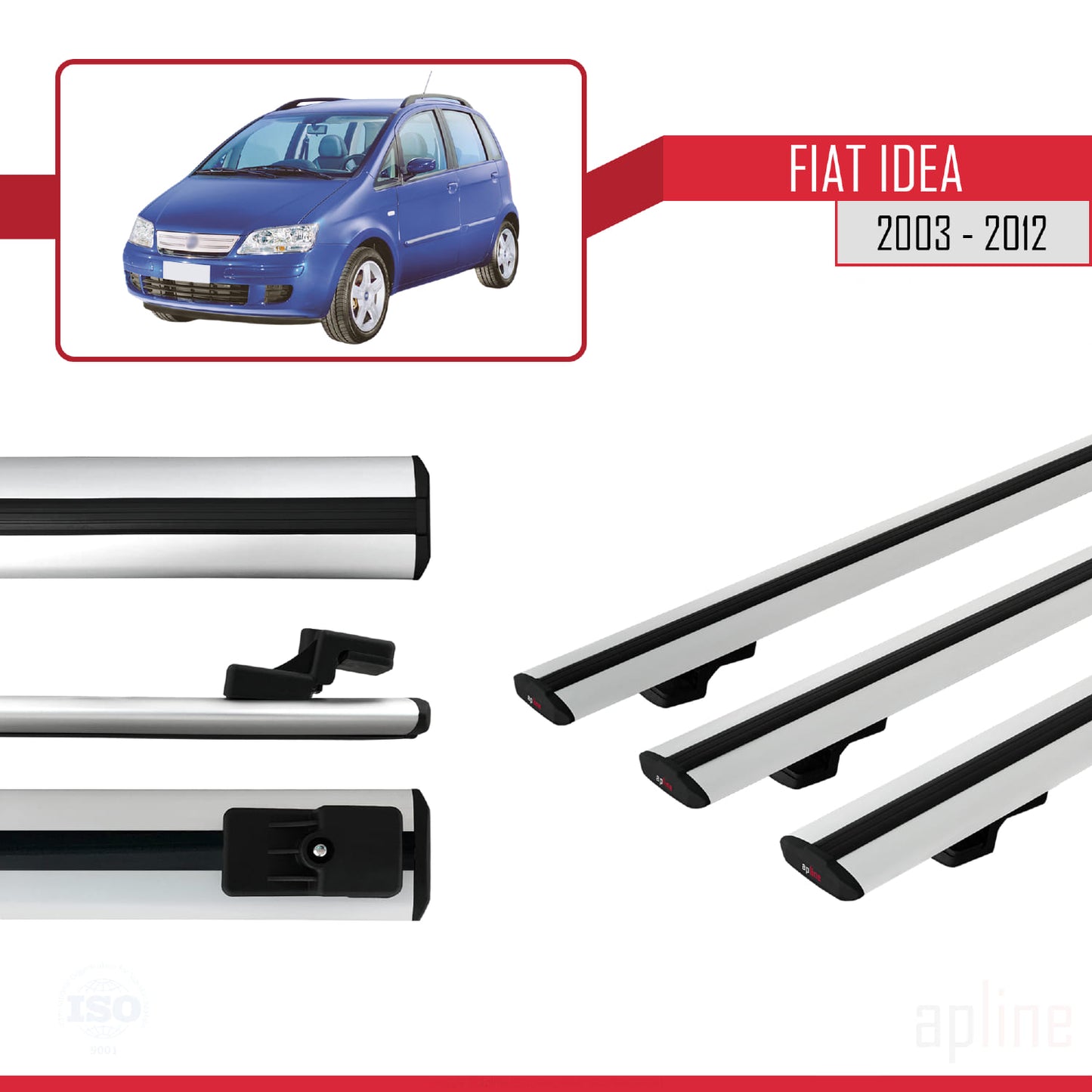 Compatible avec Fiat Idea 2003-2012 BASIC Model Barres de Toit Railing Porte-Bagages de Voiture Gris Aluminium 3 Barres