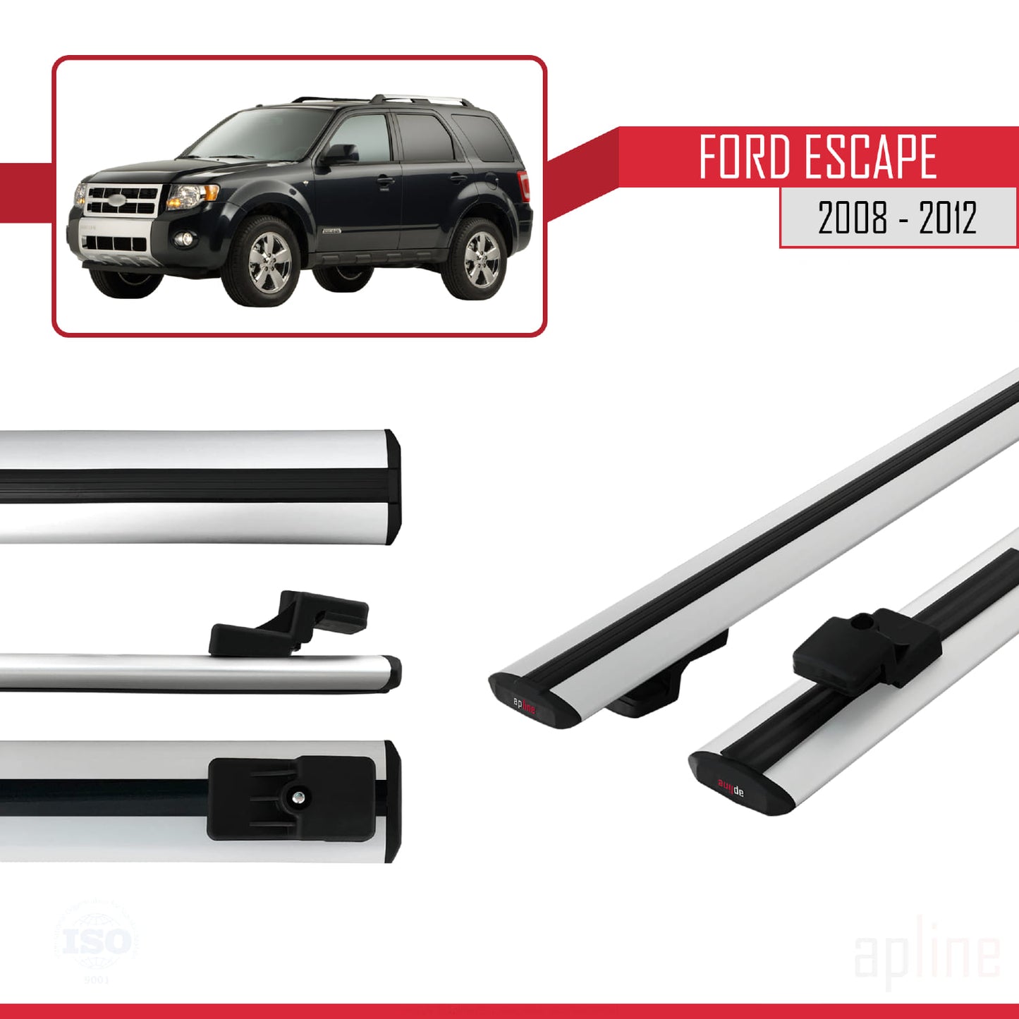 Compatible avec Ford Escape 2008-2012 BASIC Model Barres de Toit Railing Porte-Bagages de Voiture Gris Aluminium 2 Barres