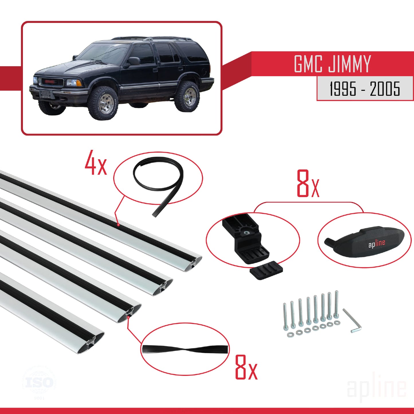 Compatible avec GMC Jimmy 1995-2005 BASIC Model Barres de Toit Railing Porte-Bagages de Voiture Gris Aluminium 4 Barres