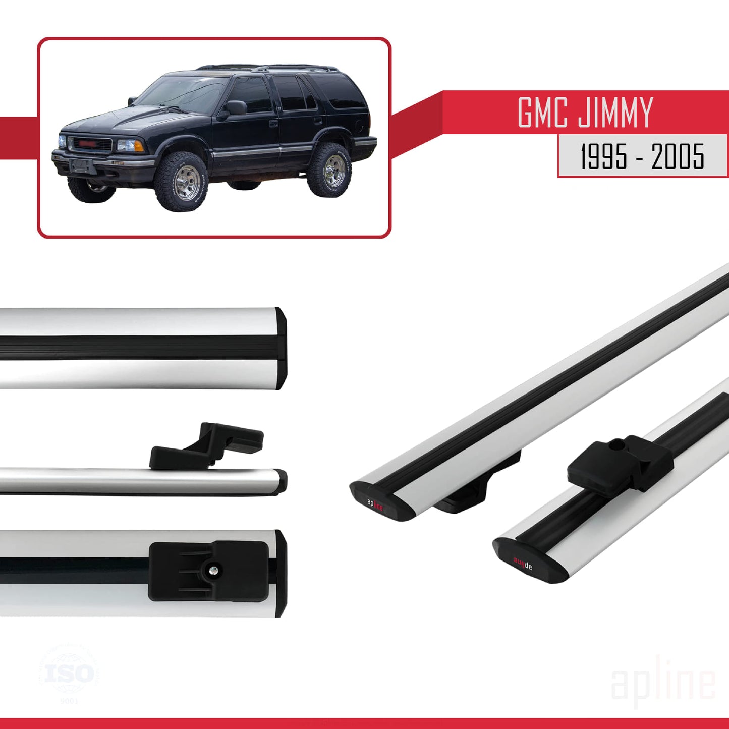 Compatible avec GMC Jimmy 1995-2005 BASIC Model Barres de Toit Railing Porte-Bagages de Voiture Gris Aluminium 2 Barres
