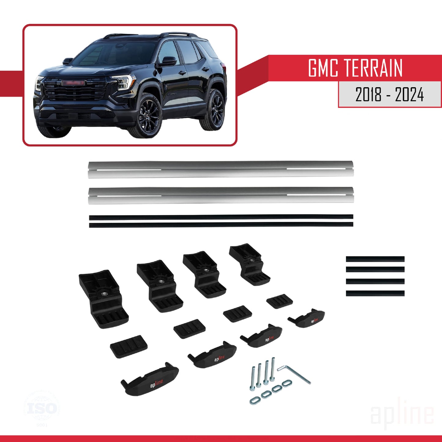 Compatible avec GMC Terrain 2018-2024 BASIC Model Barres de Toit Railing Porte-Bagages de Voiture Gris Aluminium 2 Barres