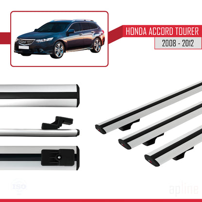 BASIC Model Dakdrager bagagedrager compatibel met Honda Accord Tourer 2008-2012 Spoorstaven Grijs Aluminium 3 Staven