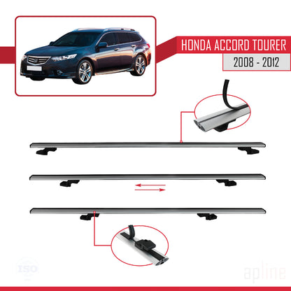 BASIC Model Dakdrager bagagedrager compatibel met Honda Accord Tourer 2008-2012 Spoorstaven Grijs Aluminium 3 Staven