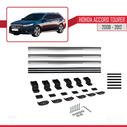 BASIC Model Dakdrager bagagedrager compatibel met Honda Accord Tourer 2008-2012 Spoorstaven Grijs Aluminium 3 Staven