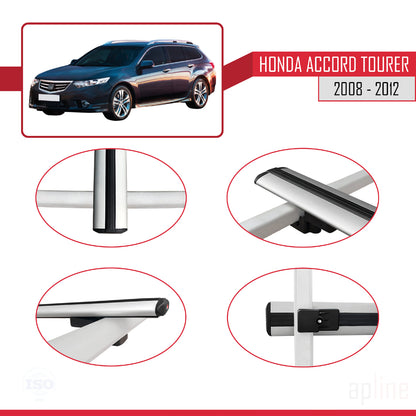 BASIC Model Dakdrager bagagedrager compatibel met Honda Accord Tourer 2008-2012 Spoorstaven Grijs Aluminium 2 Staven