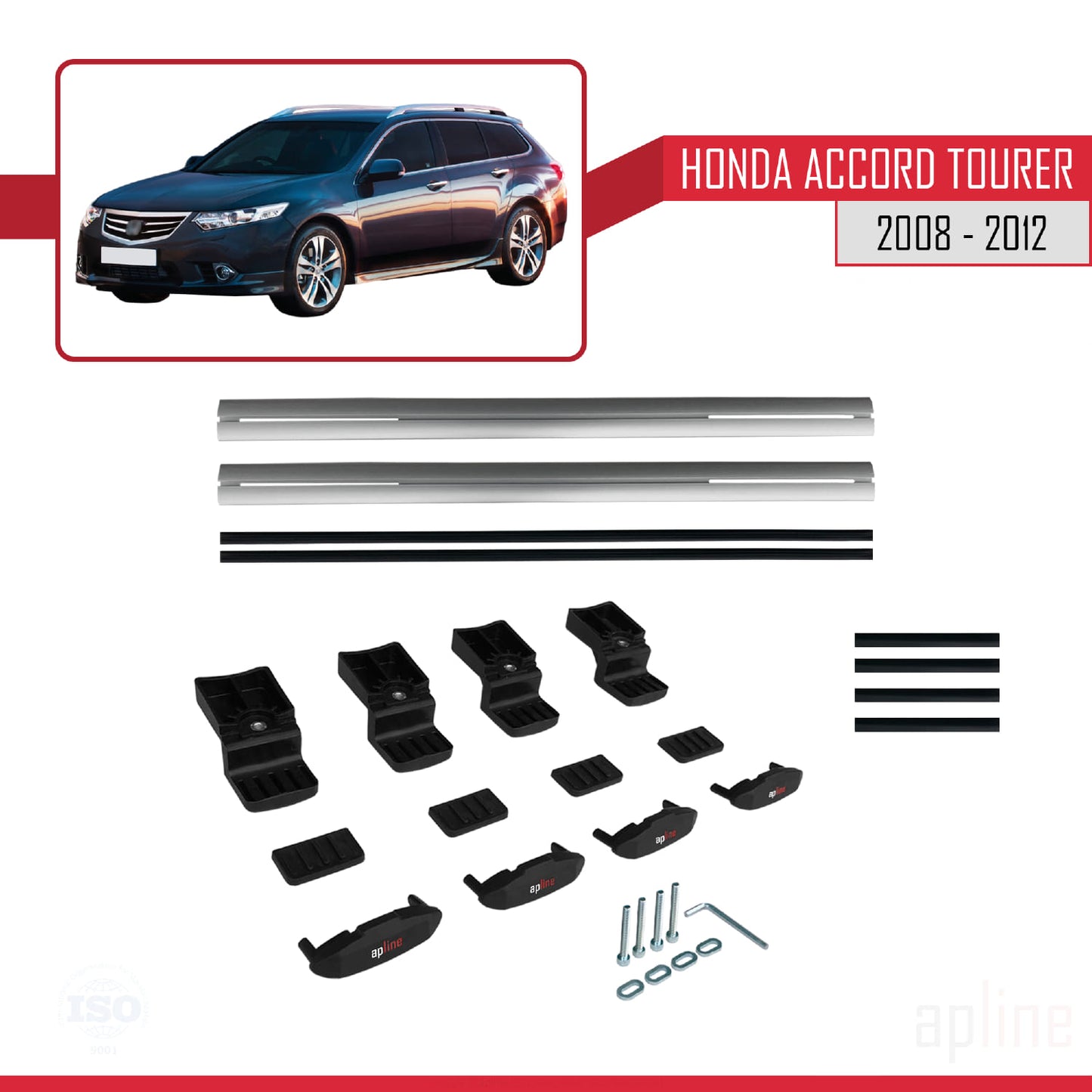 BASIC Model Dakdrager bagagedrager compatibel met Honda Accord Tourer 2008-2012 Spoorstaven Grijs Aluminium 2 Staven