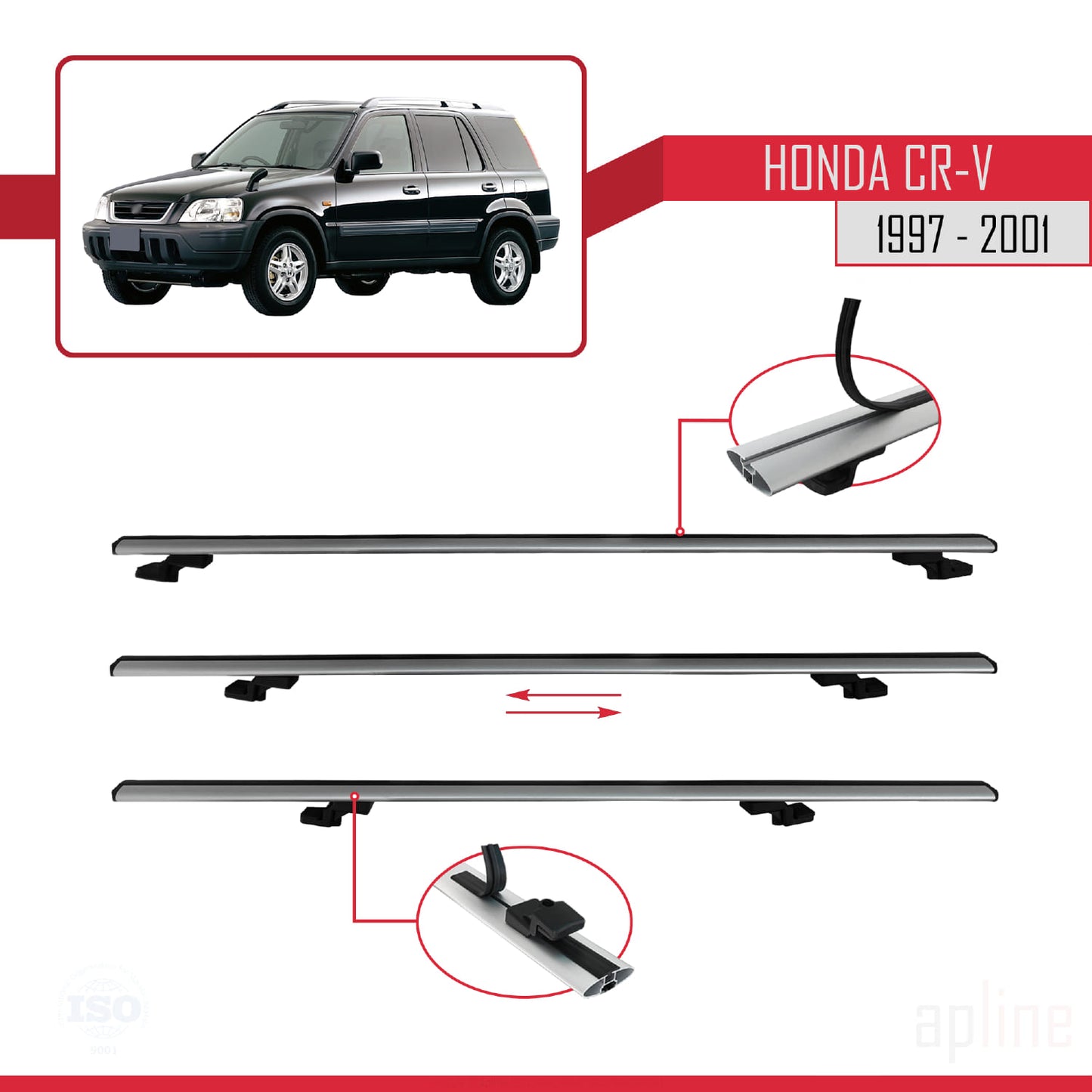 Compatible with Honda CR-V 1997-2001 BASIC Model Car Roof Rack Cross Bar Grey Aluminium 2 Bars