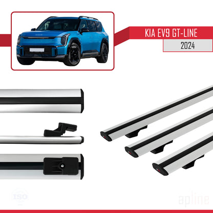 Compatible avec KIA EV9 GT-LINE 2024-2025 BASIC Model Barres de Toit Railing Porte-Bagages de Voiture Gris Aluminium 3 Barres