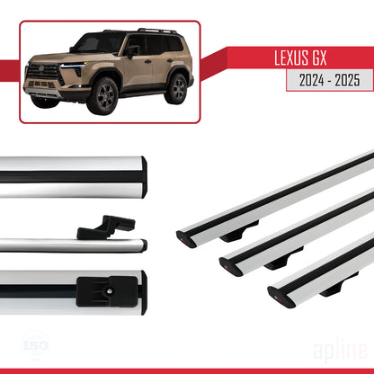 Compatible avec Lexus GX 2024-2025 BASIC Model Barres de Toit Railing Porte-Bagages de Voiture Gris Aluminium 3 Barres