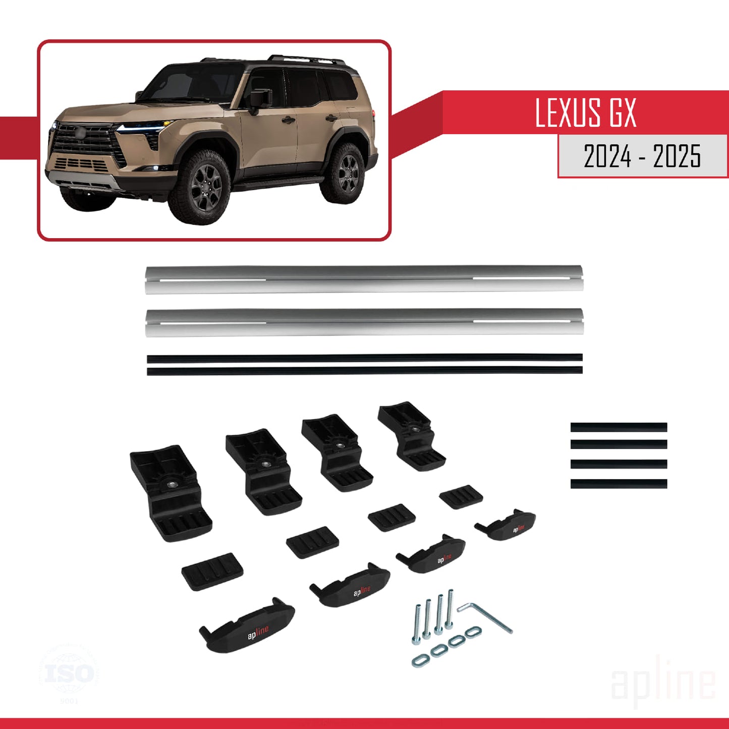 Compatible with Lexus GX 2024-2025 BASIC Model Car Roof Rack Cross Bar Grey Aluminium 2 Bars