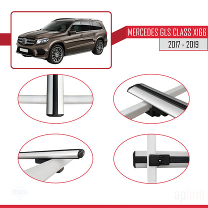 Compatible avec Mercedes GLS Class X166 2017-2019 BASIC Model Barres de Toit Railing Porte-Bagages de Voiture Gris Aluminium 2 Barres