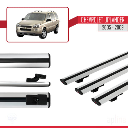 BASIC Model Dakdrager bagagedrager compatibel met Chevrolet Uplander 2005-2009 Spoorstaven Grijs Aluminium 3 Staven