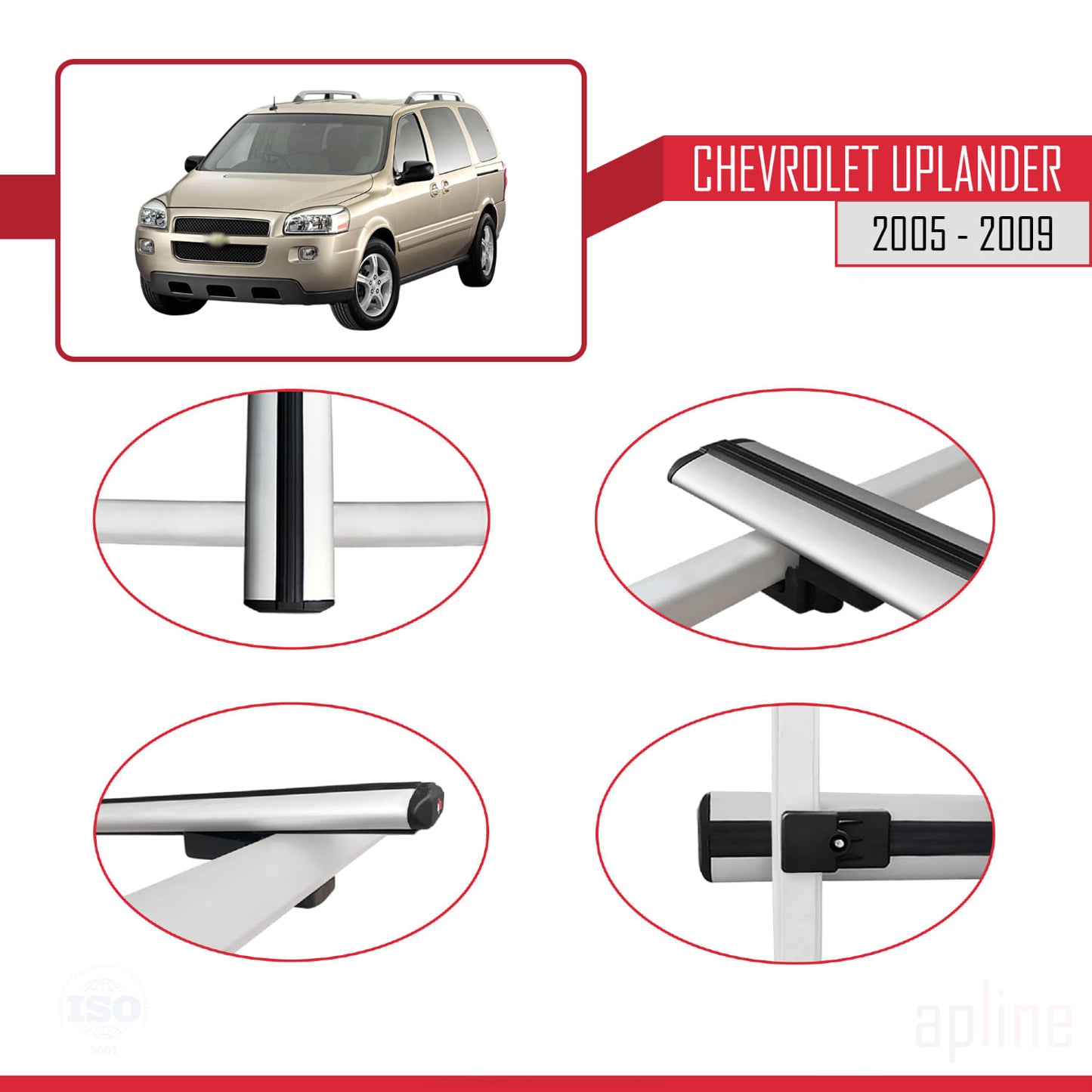 Compatible with Chevrolet Uplander 2005-2009 BASIC Model Car Roof Rack Cross Bar Grey Aluminium 2 Bars