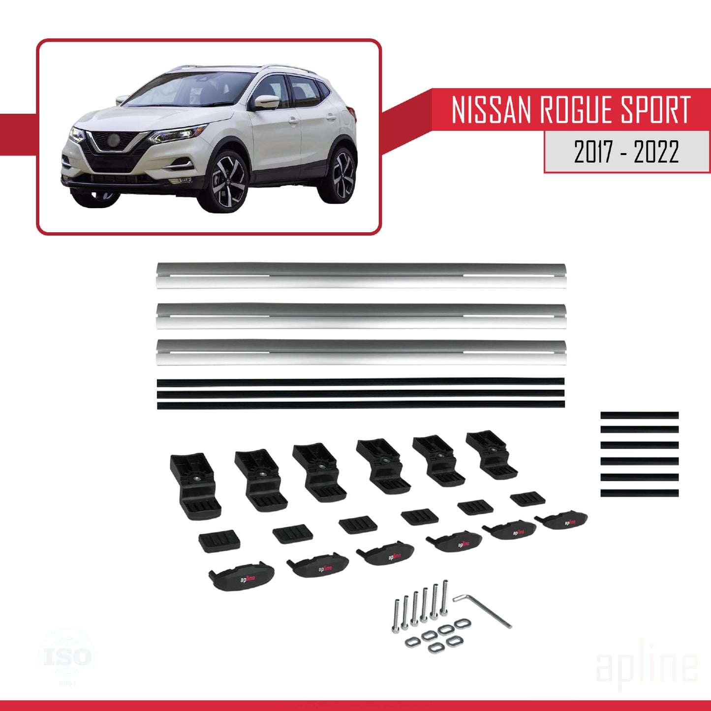 Compatible avec Nissan Rogue Sport 2017-2022 BASIC Model Barres de Toit Railing Porte-Bagages de Voiture Gris Aluminium 3 Barres