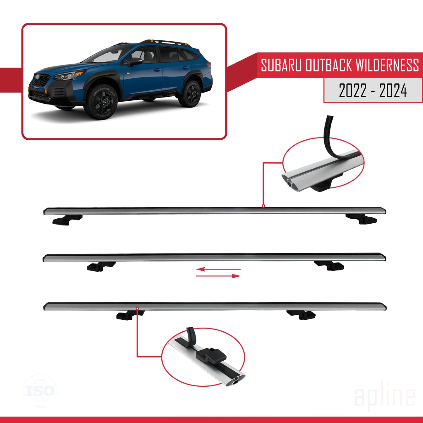 Compatible avec Subaru Outback Wilderness 2022-2024 BASIC Model Barres de Toit Railing Porte-Bagages de Voiture Gris Aluminium 2 Barres