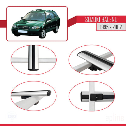 Compatible avec Suzuki Baleno 1995-2002 BASIC Model Barres de Toit Railing Porte-Bagages de Voiture Gris Aluminium 3 Barres