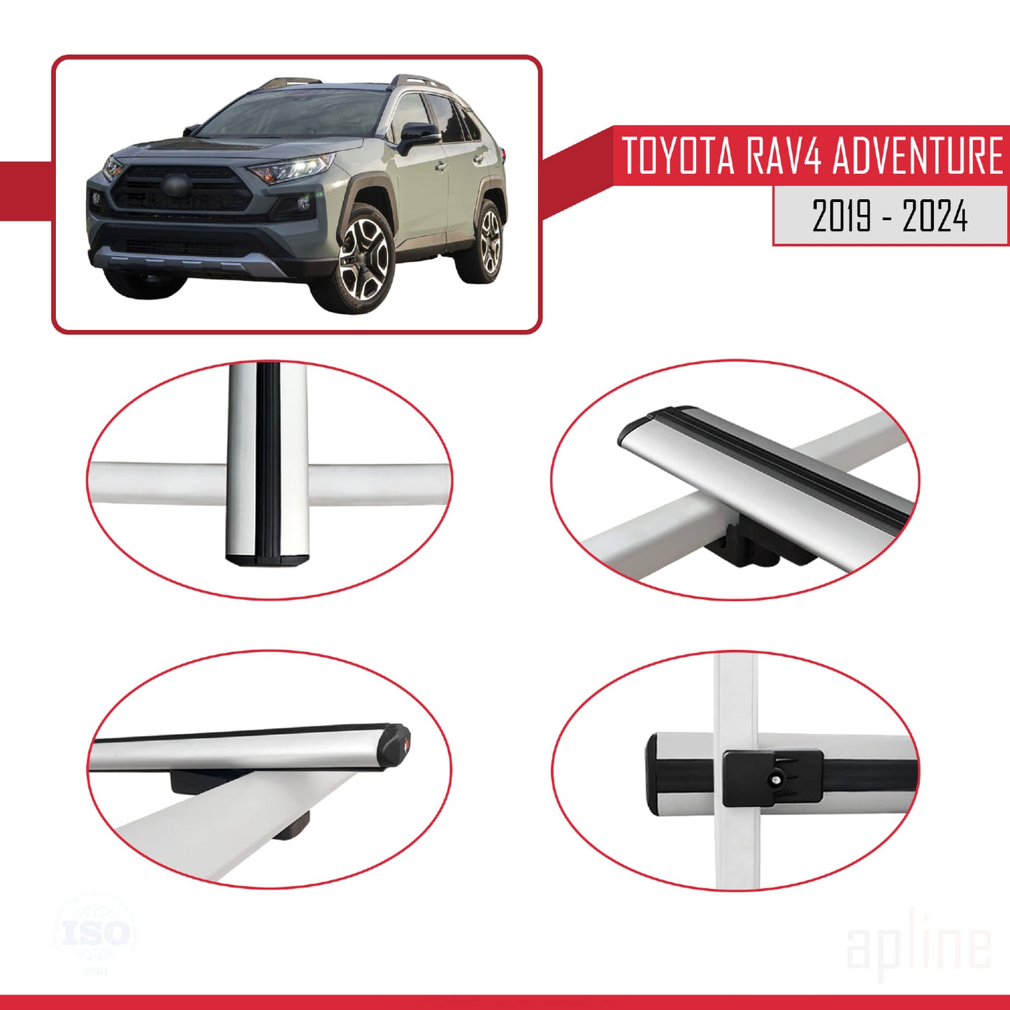 Compatible avec Toyota RAV4 Adventure 2019-2024 BASIC Model Barres de Toit Railing Porte-Bagages de Voiture Gris Aluminium 3 Barres