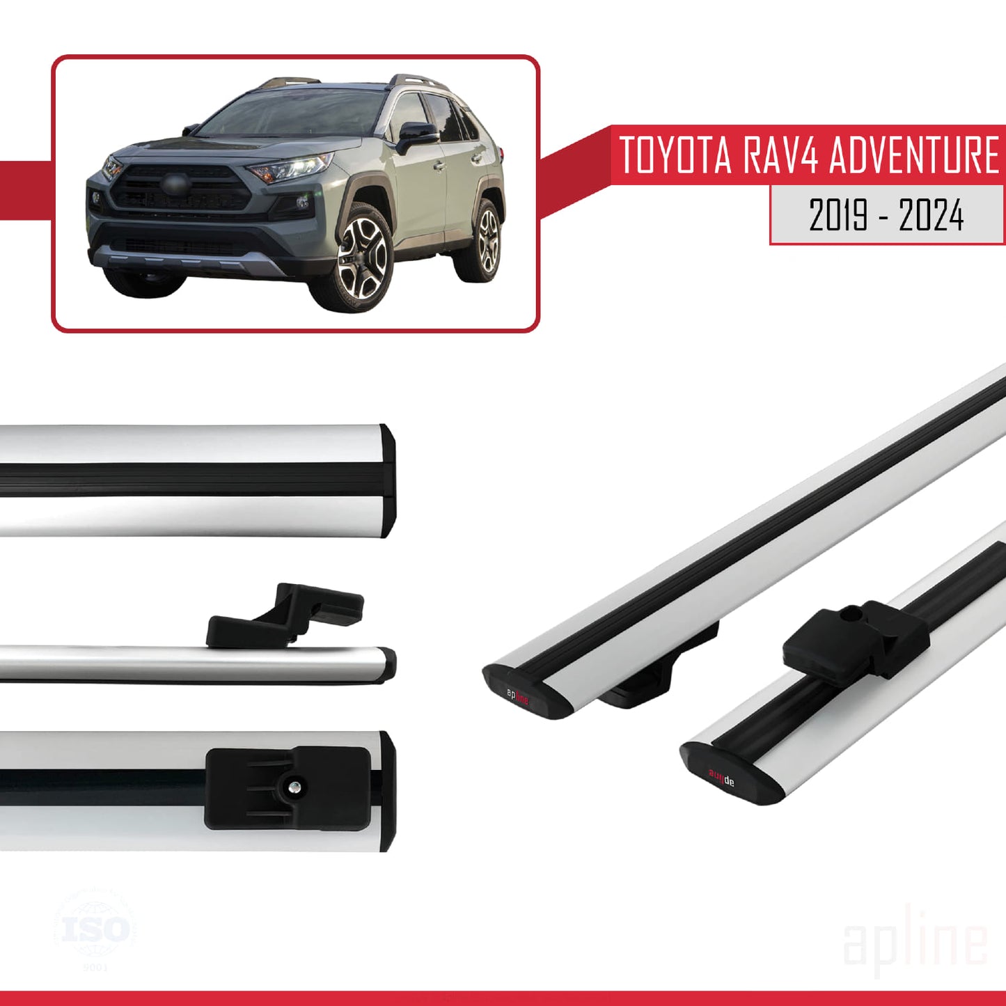 Compatible avec Toyota RAV4 Adventure 2019-2024 BASIC Model Barres de Toit Railing Porte-Bagages de Voiture Gris Aluminium 2 Barres