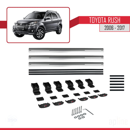 Compatible avec Toyota Rush 2006-2017 BASIC Model Barres de Toit Railing Porte-Bagages de Voiture Gris Aluminium 3 Barres