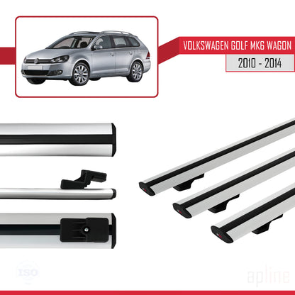 Compatible avec VW Golf Mk6 Wagon 2010-2014 BASIC Model Barres de Toit Railing Porte-Bagages de Voiture Gris Aluminium 3 Barres